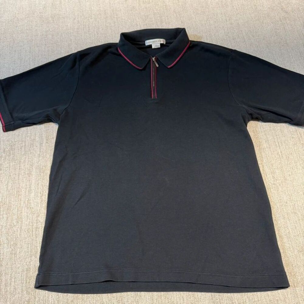 Geoffrey Beene Men’s medium M black red polo shirt zipper cotton